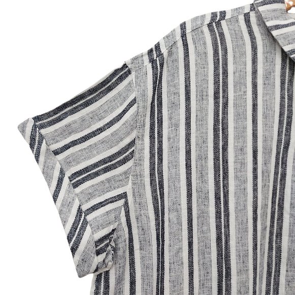 Adrienne Vittadini Tunic Dress Womens Gray XXL Linen Blend Button Up Striped - Picture 7 of 13